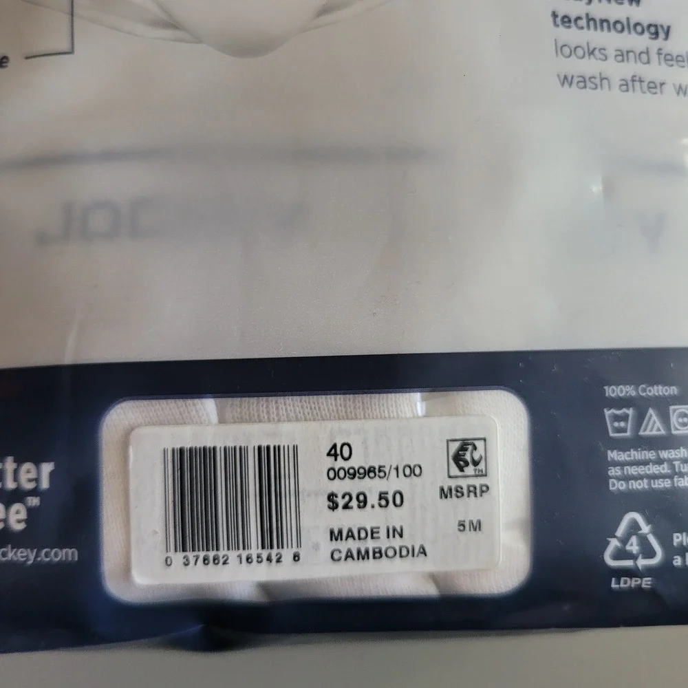Vintage Jockey Classics 4 Pack Full Rise Briefs 40 White Cotton Staycool NEW NWT